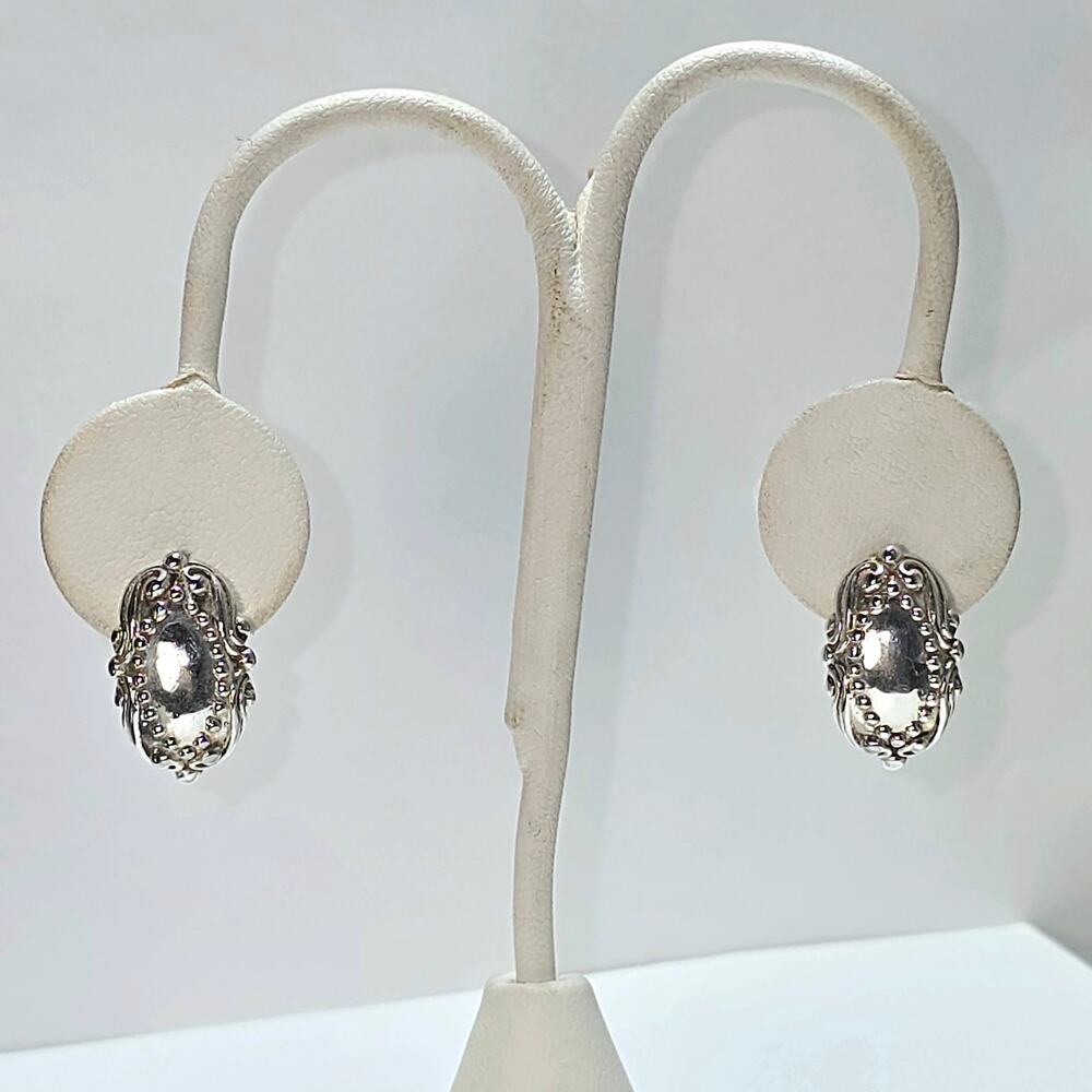 Vintage 925 Stamped Sterling Silver Oval Omega Jensen Style Stud Post Earrings